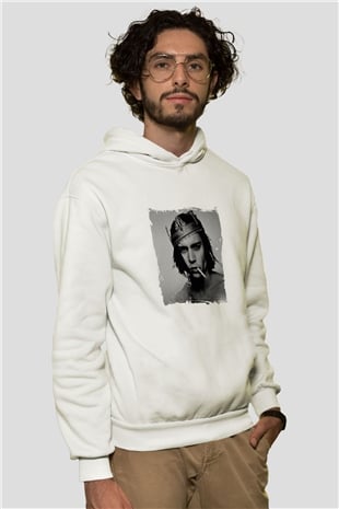Johnny Depp Unisex Baskılı Beyaz Kapüşonlu Sweatshirt