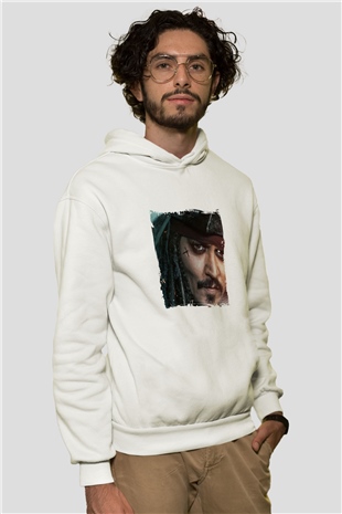 Johnny Depp Unisex Baskılı Beyaz Kapüşonlu Sweatshirt