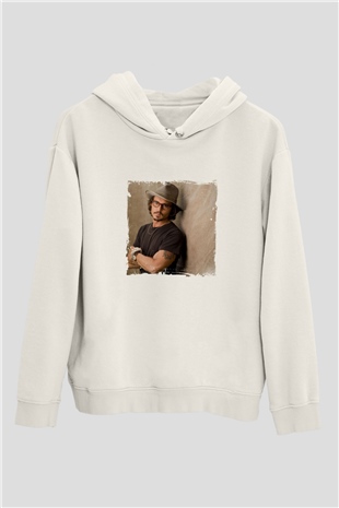 Johnny Depp Unisex Baskılı Beyaz Kapüşonlu Sweatshirt
