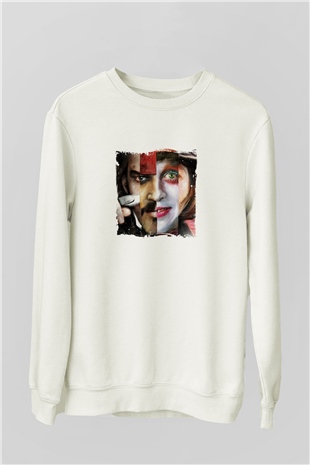 Johnny Depp Unisex Baskılı Beyaz Sweatshirt