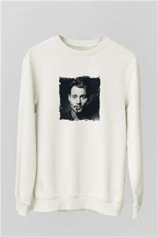 Johnny Depp Unisex Baskılı Beyaz Sweatshirt