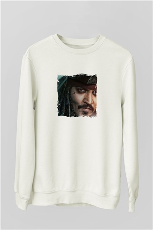 Johnny Depp Unisex Baskılı Beyaz Sweatshirt