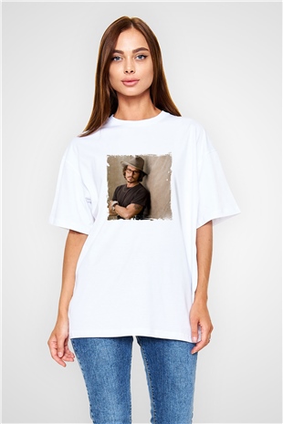 Johnny Depp Oversize Baskılı Beyaz Tişört