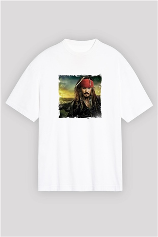 Johnny Depp Oversize Baskılı Beyaz Tişört