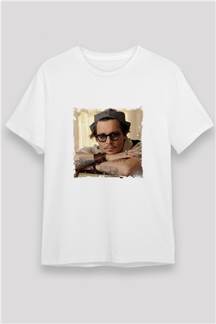 Johnny Depp Unisex Baskılı Beyaz Tişört