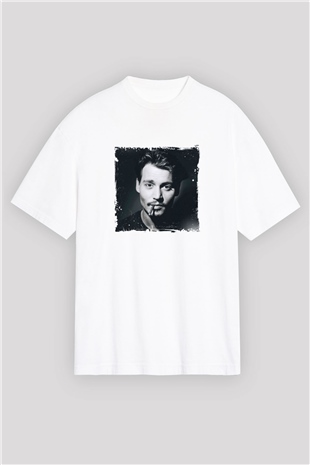 Johnny Depp Oversize Baskılı Beyaz Tişört