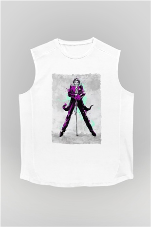 Joker Baskılı Unisex Beyaz  Kolsuz Tişört