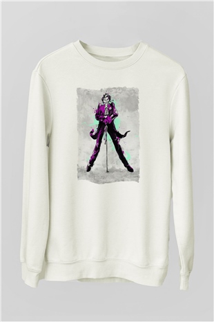 Joker Baskılı Unisex Beyaz  Sweatshirt