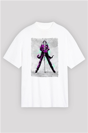 Joker Baskılı Oversize Beyaz Tişört