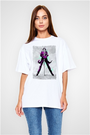 Joker Baskılı Oversize Beyaz Tişört