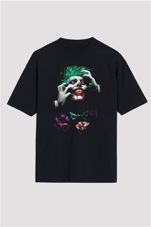Joker Baskılı Oversize Siyah Tişört