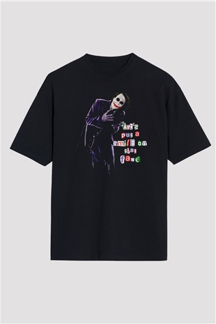 Joker Baskılı Oversize Siyah Tişört