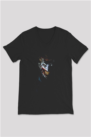 Joker Baskılı Unisex Siyah  V Yaka Tişört