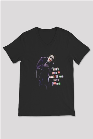 Joker Baskılı Unisex Siyah  V Yaka Tişört