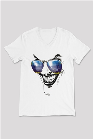 Joker Beyaz Unisex V Yaka Tişört T-Shirt