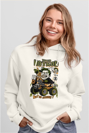 Joker Hotrod Baskılı Unisex Beyaz Hoodie