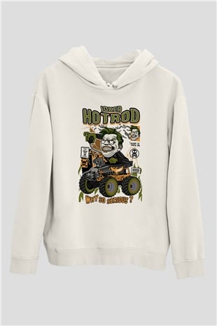 Joker Hotrod Baskılı Unisex Beyaz Hoodie