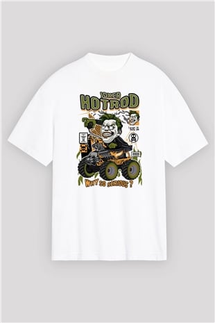 Joker Hotrod Baskılı Unisex Beyaz Oversize Tişört