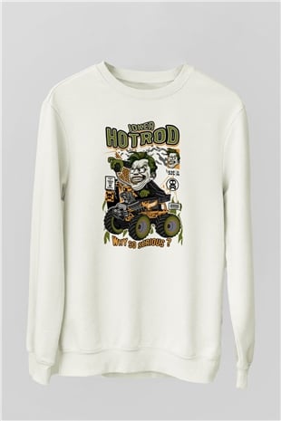Joker Hotrod Baskılı Unisex Beyaz Sweatshirt