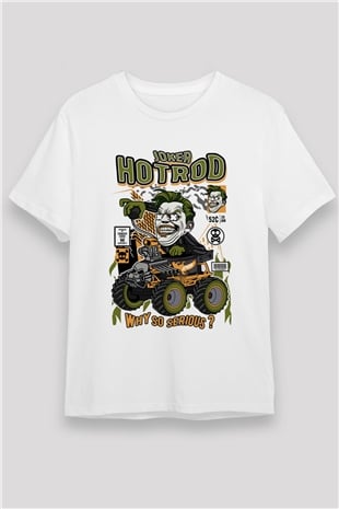 Joker Hotrod Baskılı Unisex Beyaz Tişört