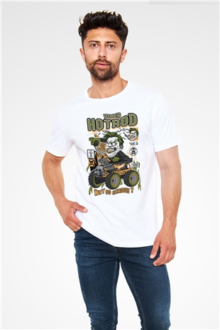 Joker Hotrod Baskılı Unisex Beyaz Tişört