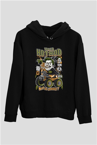 Joker Hotrod Baskılı Unisex Siyah Hoodie