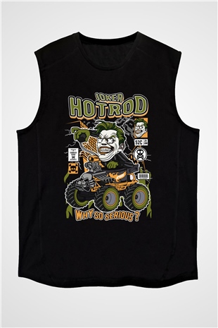 Joker Hotrod Baskılı Unisex Siyah Kolsuz Tişört