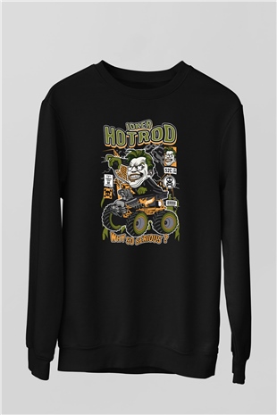 Joker Hotrod Baskılı Unisex Siyah Sweatshirt