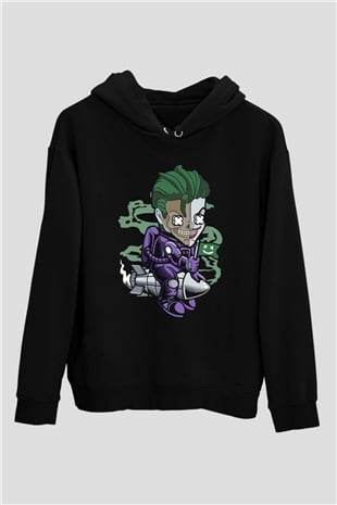 Joker Riding Rocket Baskılı Unisex Siyah Hoodie