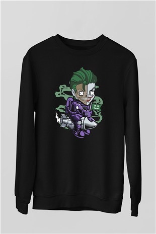 Joker Riding Rocket Baskılı Unisex Siyah Sweatshirt