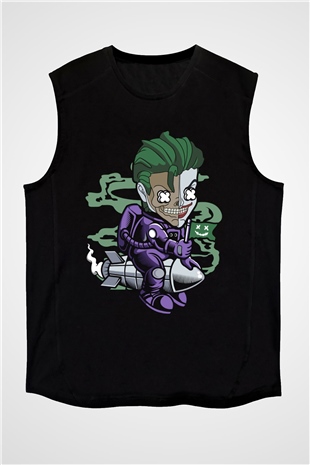 Joker Riding Rocket Baskılı Unisex Siyah Kolsuz Tişört