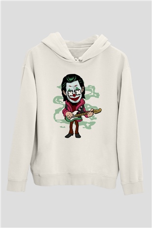Joker Rockstar Baskılı Unisex Beyaz Hoodie