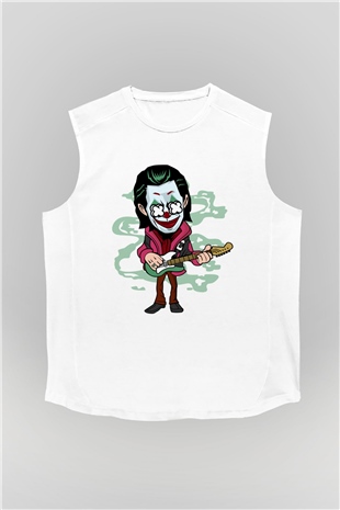 Joker Rockstar Baskılı Unisex Beyaz Kolsuz Tişört
