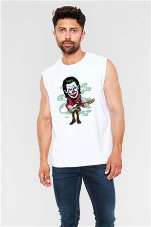 Joker Rockstar Baskılı Unisex Beyaz Kolsuz Tişört