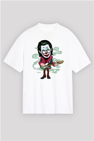 Joker Rockstar Baskılı Unisex Beyaz Oversize Tişört