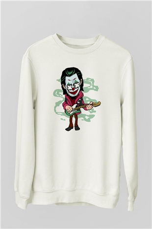 Joker Rockstar Baskılı Unisex Beyaz Sweatshirt
