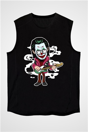 Joker Rockstar Baskılı Unisex Siyah Kolsuz Tişört
