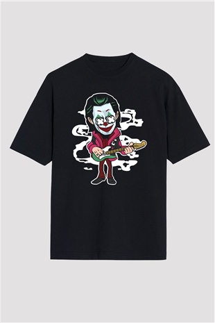 Joker Rockstar Baskılı Unisex Siyah Oversize Tişört