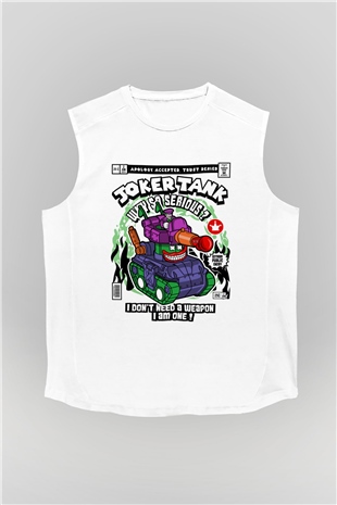Joker Tank Baskılı Unisex Beyaz Kolsuz Tişört