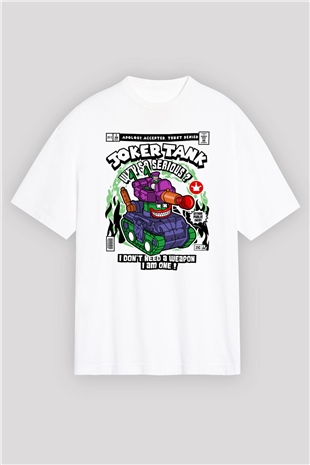 Joker Tank Baskılı Unisex Beyaz Oversize Tişört