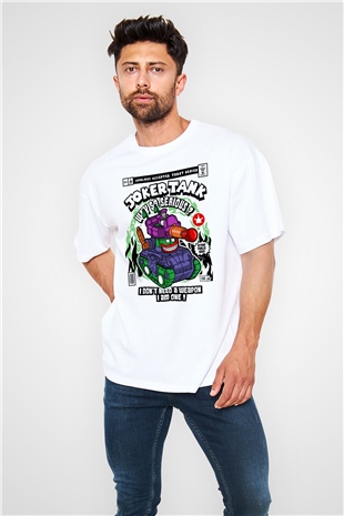 Joker Tank Baskılı Unisex Beyaz Oversize Tişört