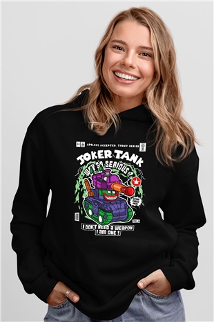 Joker Tank Baskılı Unisex Siyah Hoodie