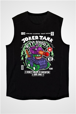 Joker Tank Baskılı Unisex Siyah Kolsuz Tişört