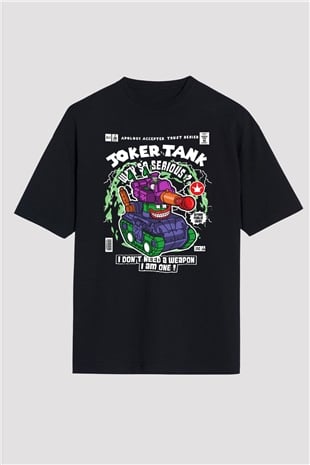 Joker Tank Baskılı Unisex Siyah Oversize Tişört