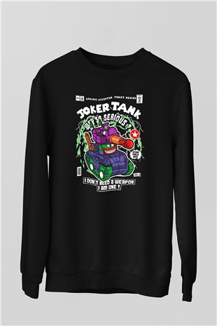 Joker Tank Baskılı Unisex Siyah Sweatshirt