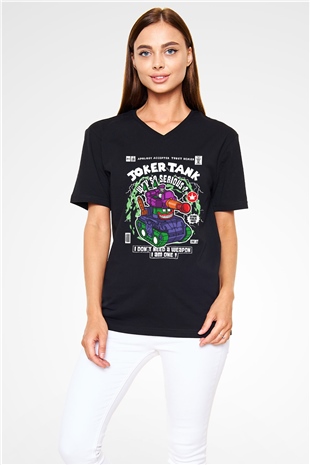Joker Tank Baskılı Unisex Siyah V Yaka Tişört