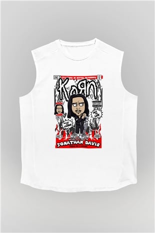 Jonathan Davis KoRn  Baskılı Unisex Beyaz Kolsuz Tişört
