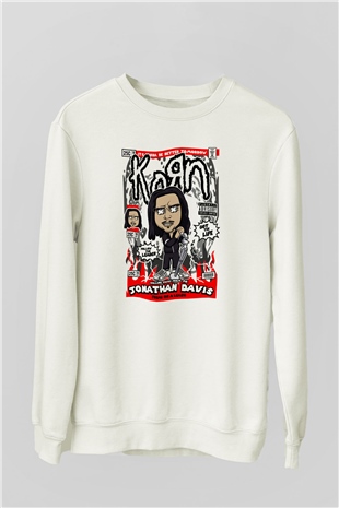 Jonathan Davis KoRn  Baskılı Unisex Beyaz Sweatshirt