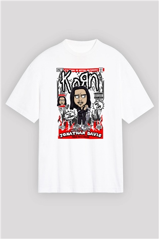 Jonathan Davis KoRn  Baskılı Unisex Beyaz Oversize Tişört
