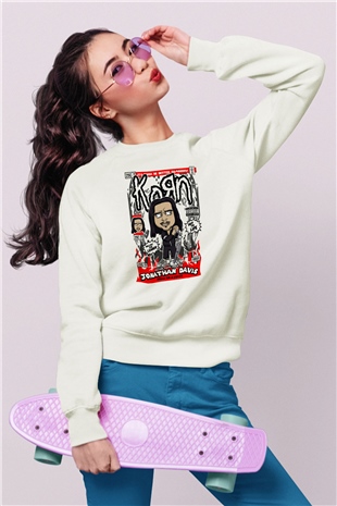 Jonathan Davis KoRn  Baskılı Unisex Beyaz Sweatshirt